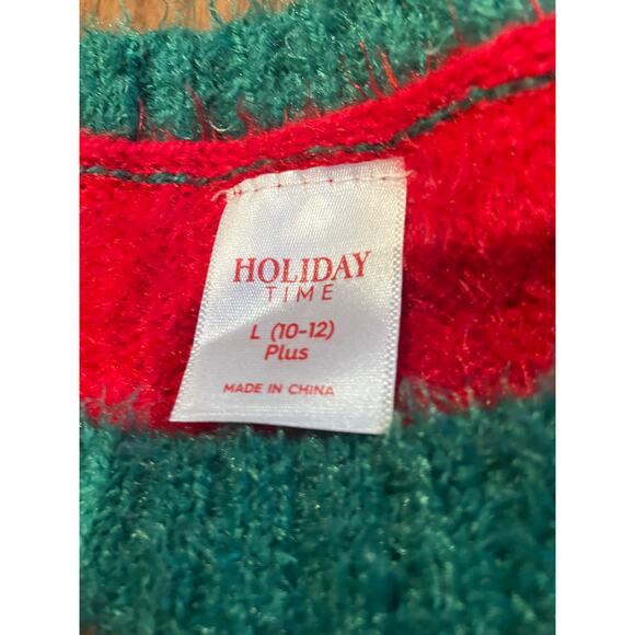 Girls Christmas Sweater L 10-12 Plus Red Reindeer Lights Ugly Xmas Holiday Time - Picture 6 of 7